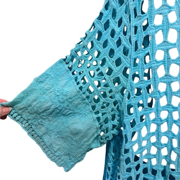 Lane Bryant Boxy Crochet Beach Cover Top Sz 18 Turquoise Drop Short Sleeve - Picture 2 of 6